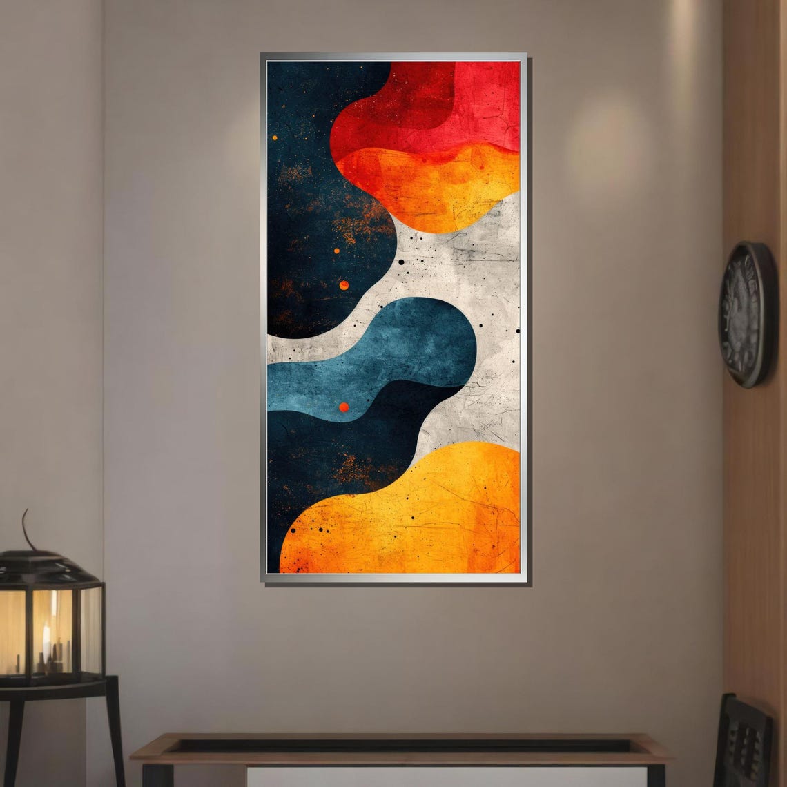 Abstract Waves Flowing Colorful Organic Navy Orange Modern Art Poster - Image 3