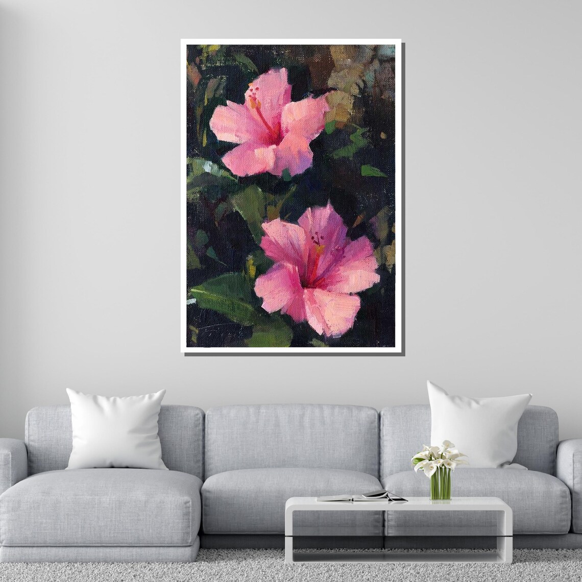 Pink Hibiscus Tropical Bloom Oil Painting Botanical Floral Poster - Image 2
