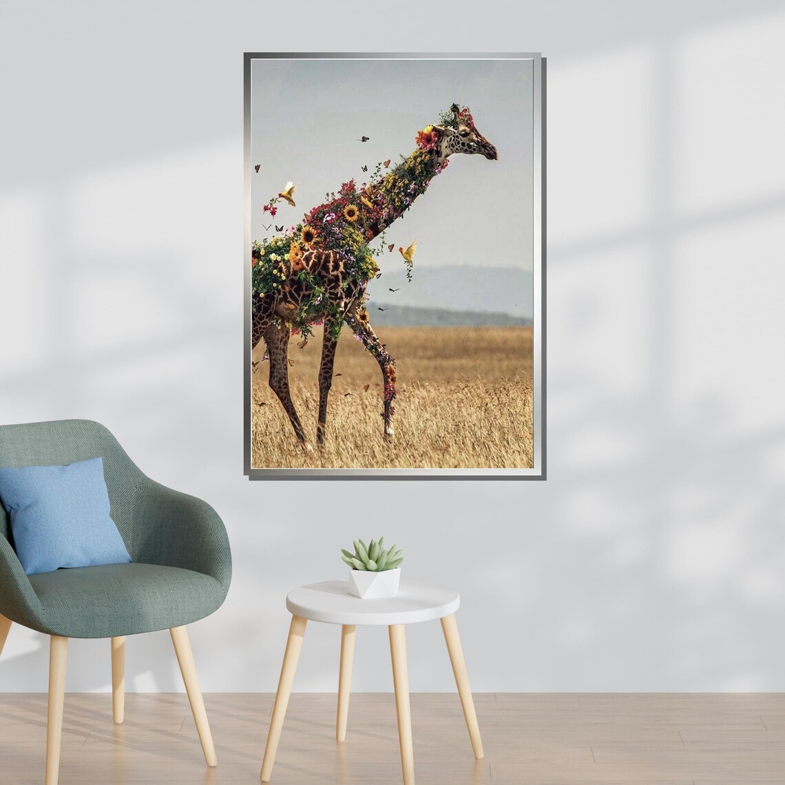 Floral Giraffe Savanna Art Flower Covered Animal Wall Poster - Image 3