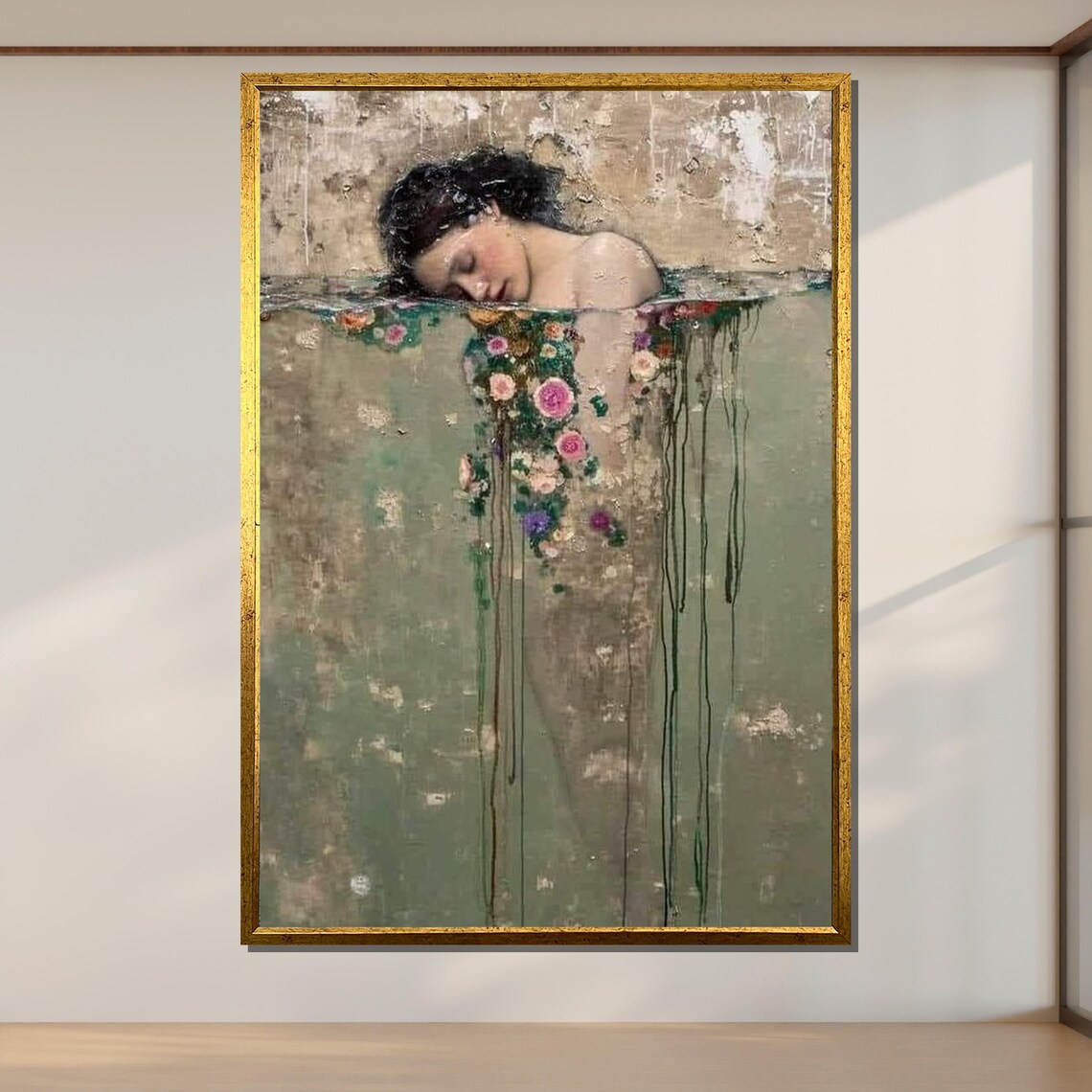 Surreal Floral Woman In Water, Dreamlike Art Print