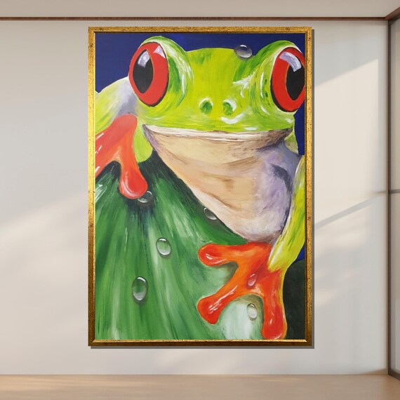 Red Eyed Tree Frog Close Up Colorful Tropical Frog Painting Art Poster