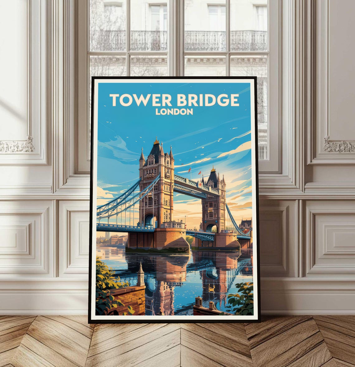Tower Bridge London England Vintage Thames Sunset Travel Poster