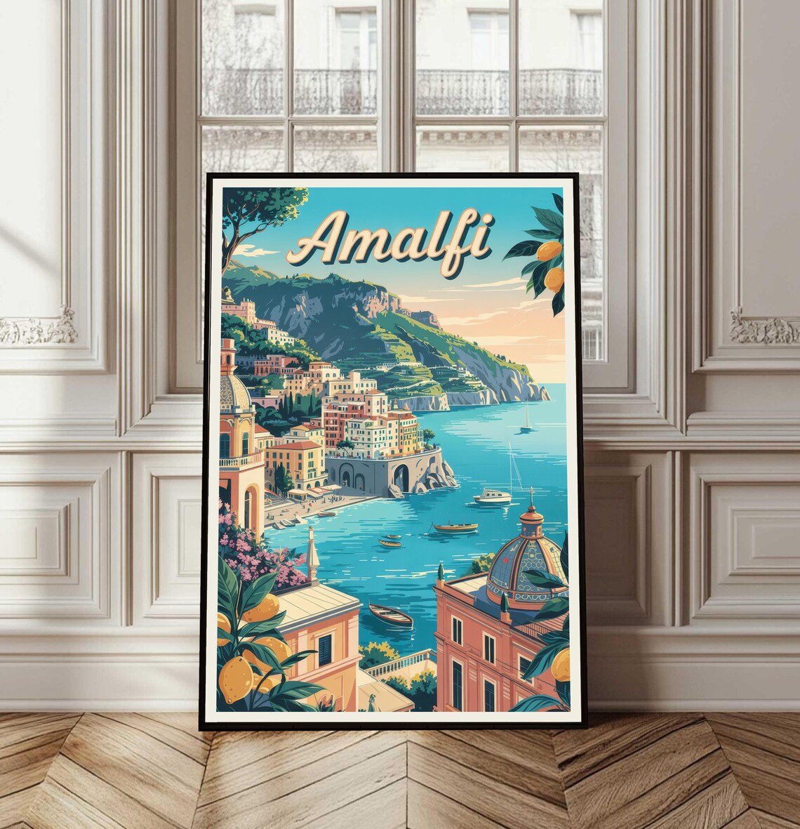 Amalfi Italy Vintage Travel Coastal Town Lemon Grove View Poster