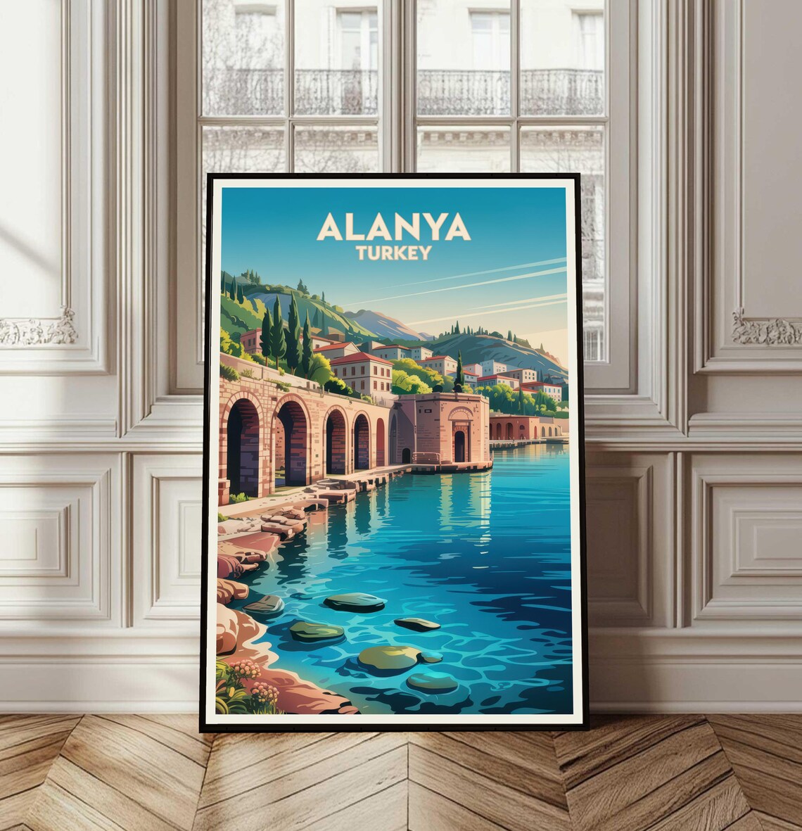 Alanya Turkey Vintage Travel Poster Mediterranean Coast Harbour