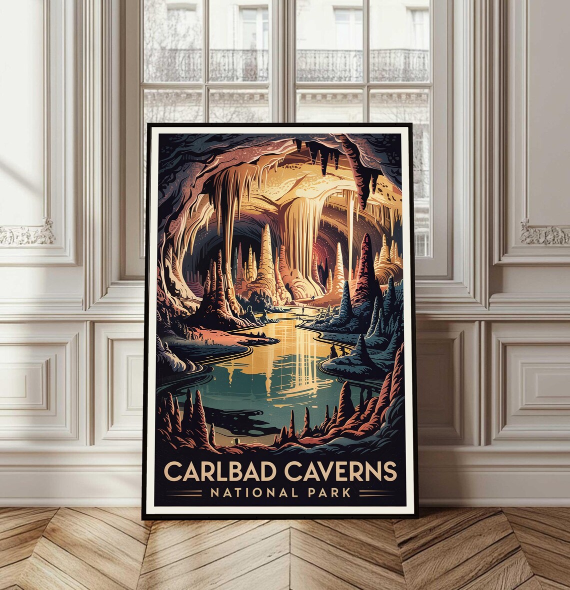 Carlsbad Caverns National Park Vintage Travel Cave Art Poster