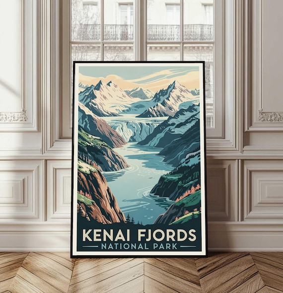 Kenai Fjords National Park Vintage Tidewater Glacier Travel Poster