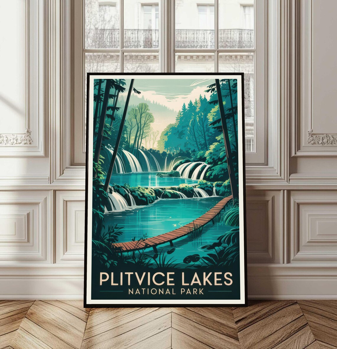 Plitvice Lakes National Park Turquoise Waterfalls Wooden Walkway Poster