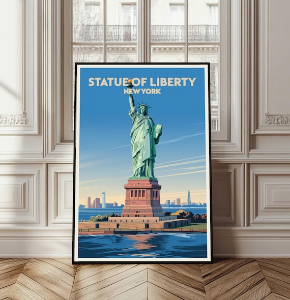 Iconic Statue Of Liberty New York Vintage Harbor Travel Poster