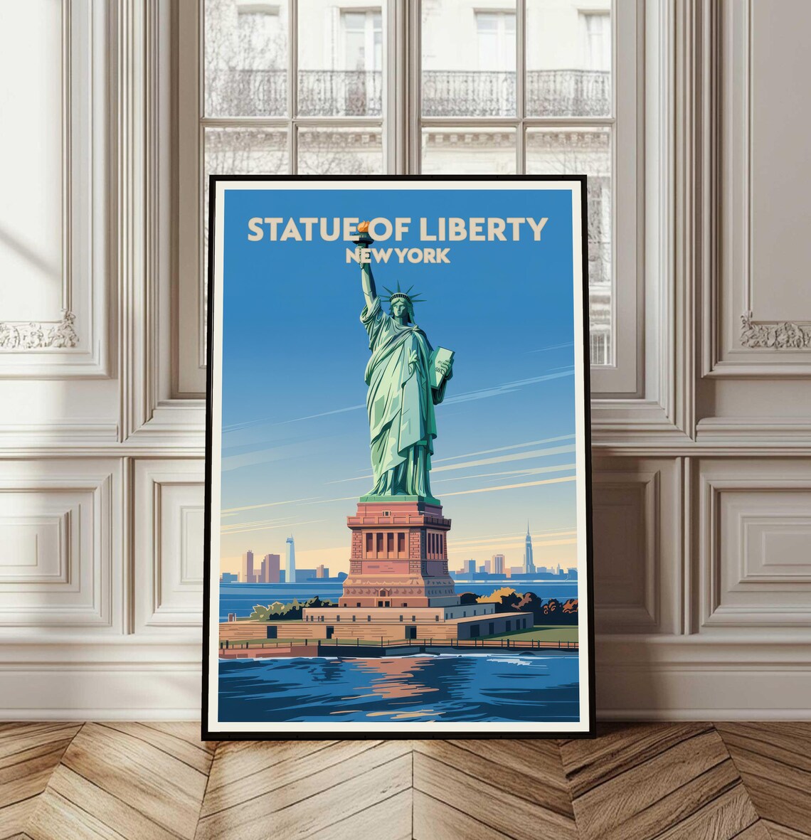 Iconic Statue Of Liberty New York Vintage Harbor Travel Poster