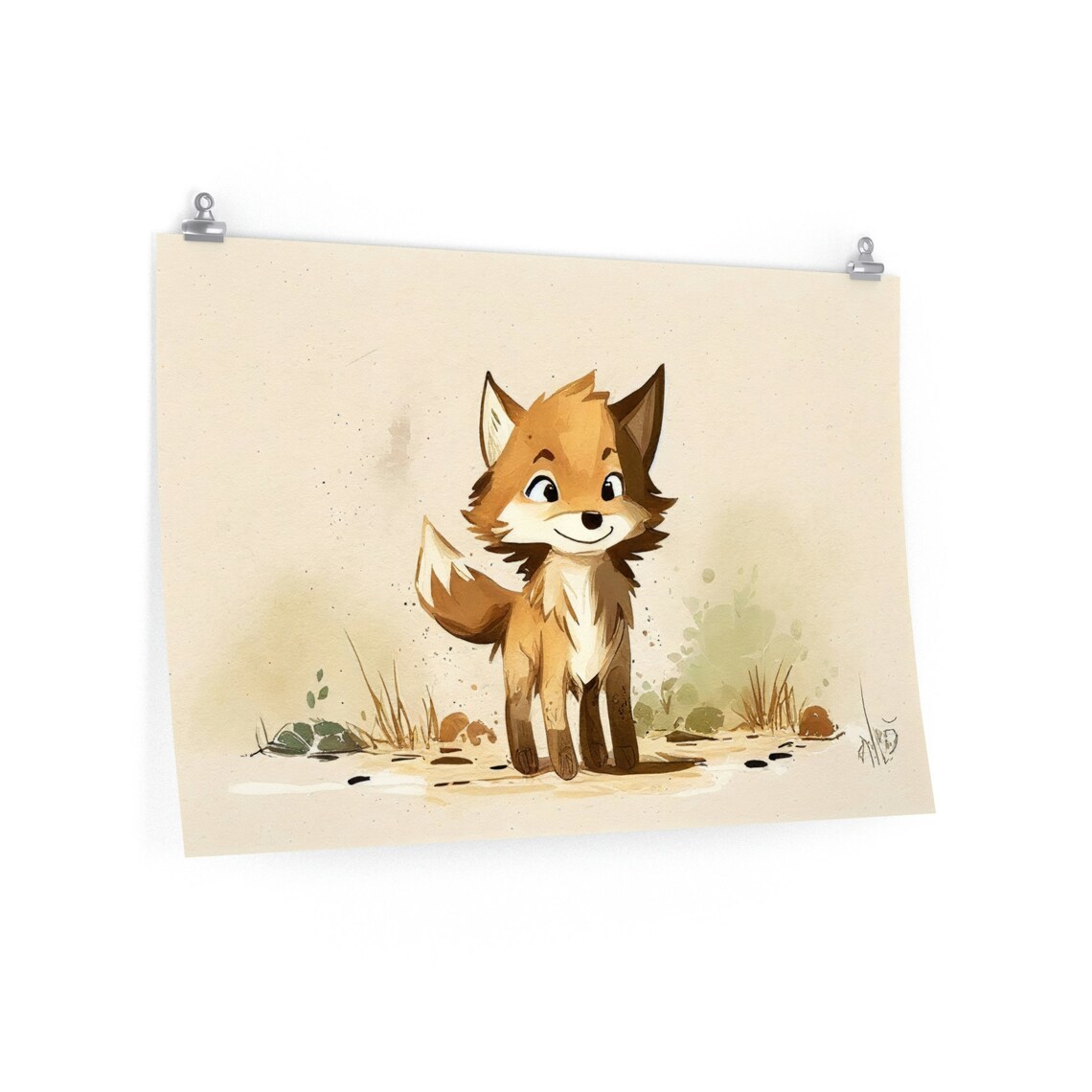 Smiling Baby Fox Cub Watercolor Woodland Nursery Kids Art Poster - Image 2