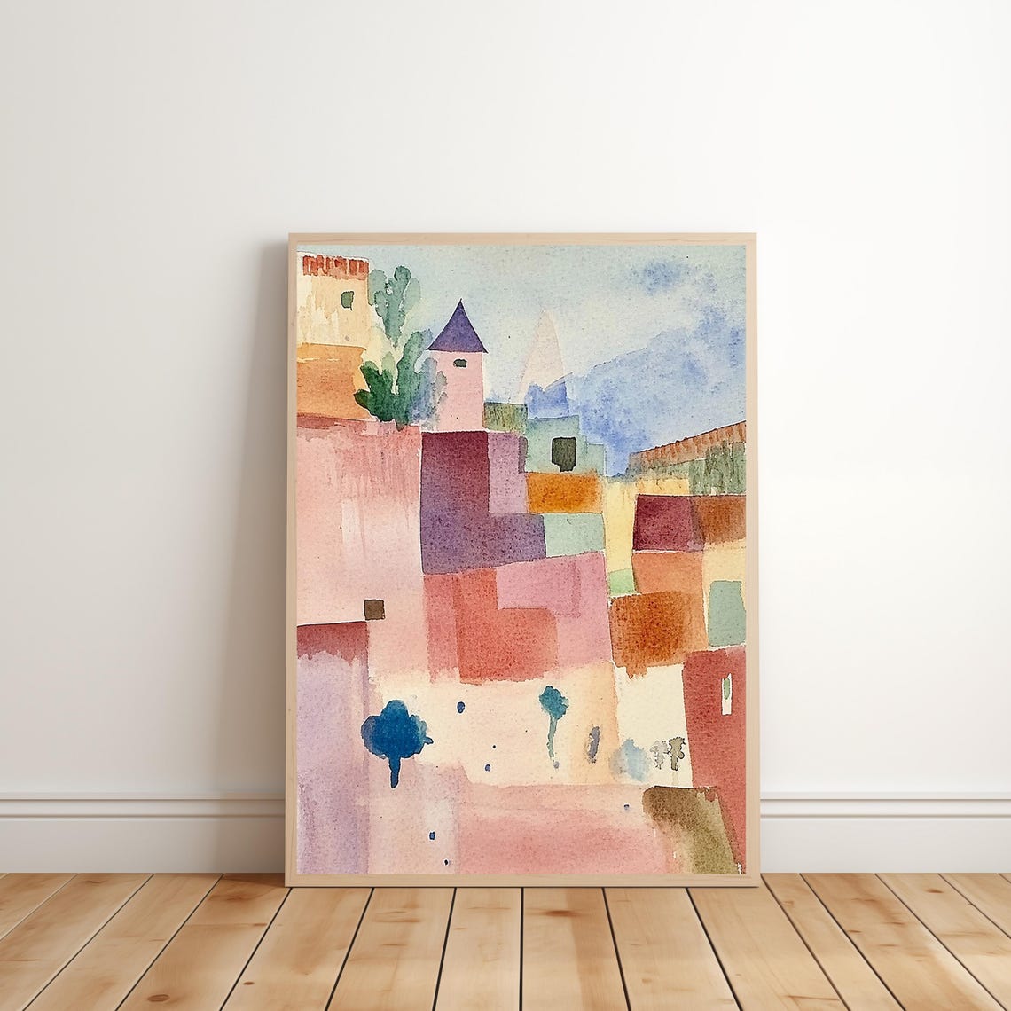 Pink and Purple Abstract Watercolor Cityscape Blocks Boho Art Poster