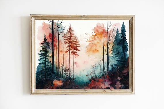 Vibrant Forest Contemporary Painting Wall Art Trees Boho Nature E564
