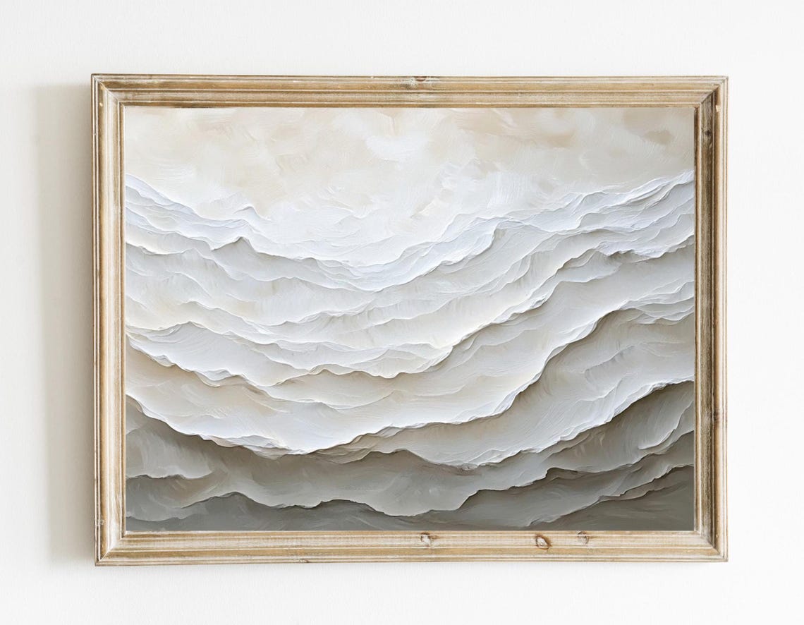 Neutral Abstract Ocean Waves Textured Modern Coastal Decor Poster