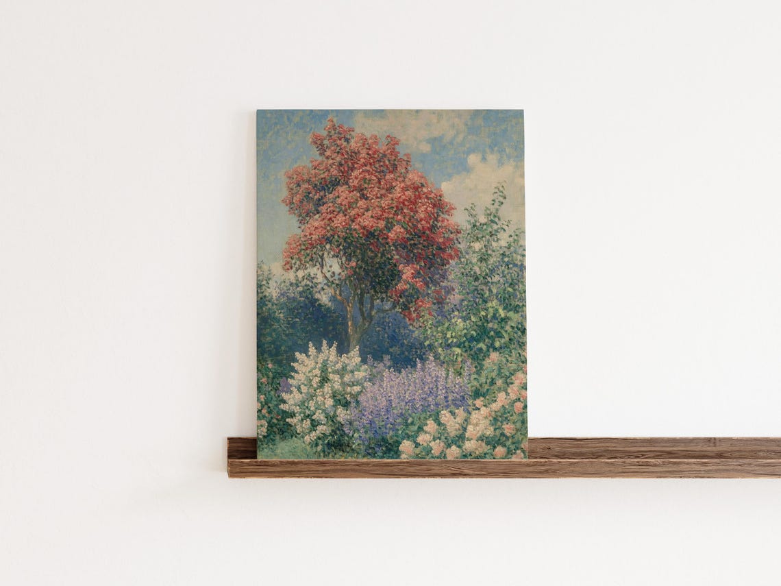 Pink Blossom Tree Spring Garden Impressionist Painting Poster