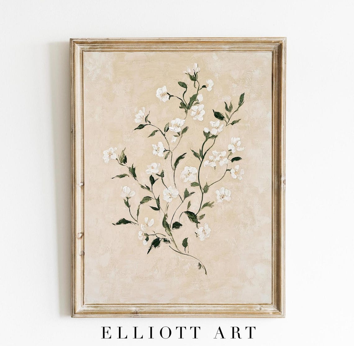 White Floral Botanical Branches Beige Elegant Neutral Wall Art