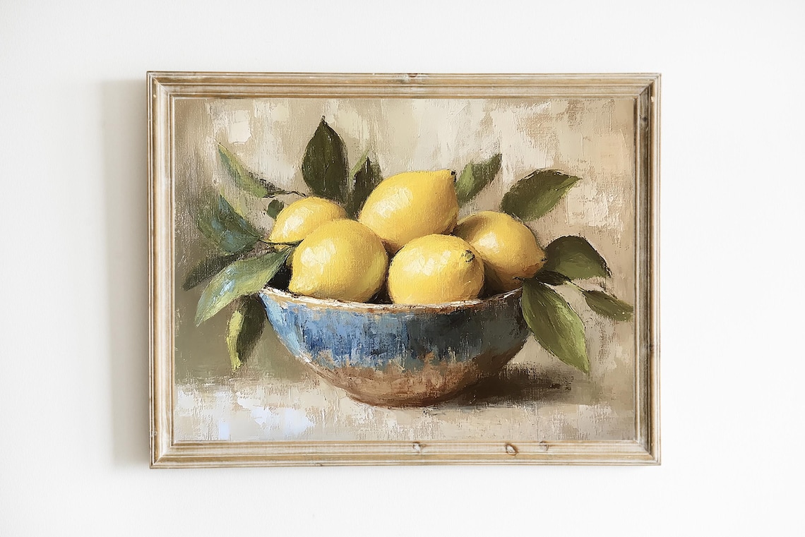 Still Life Lemon Art Print, Vintage Kitchen Decor