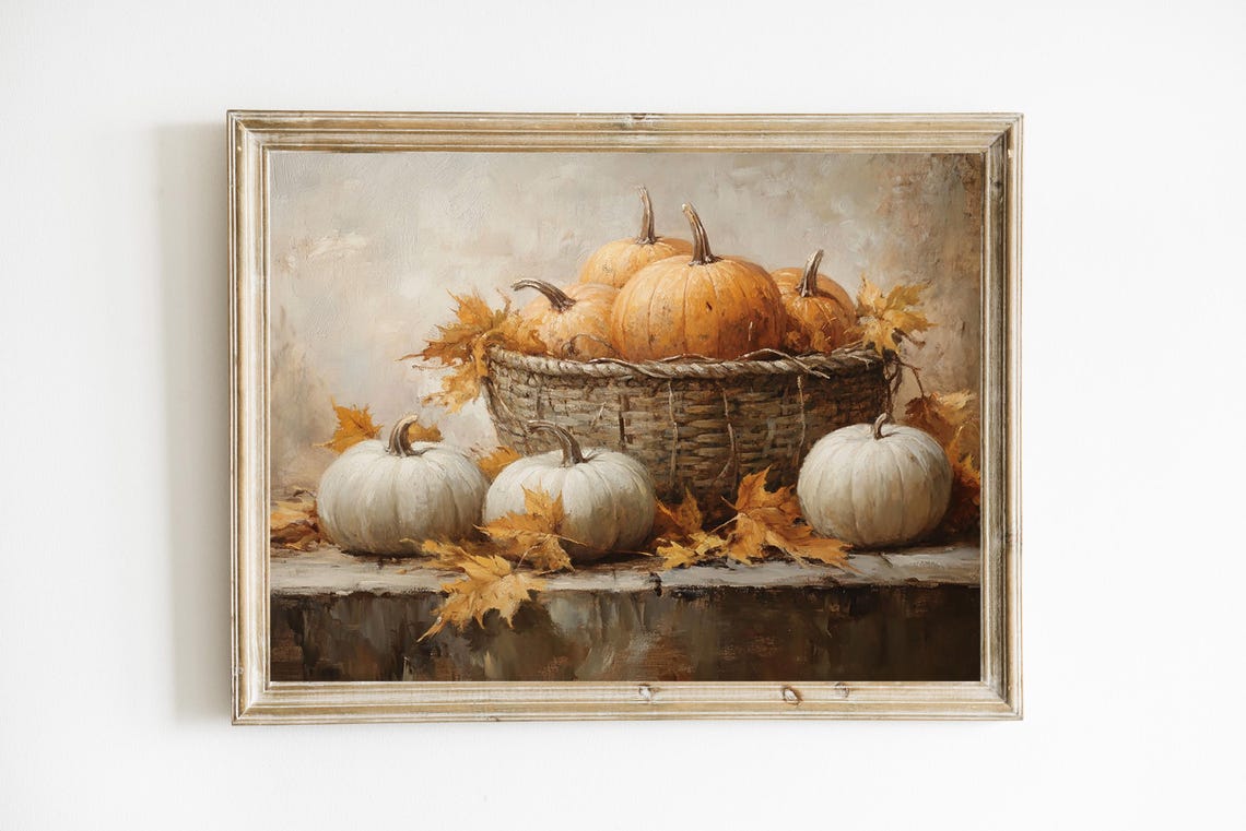 Fall Pumpkins Basket Harvest Rustic Autumn Still Life Poster