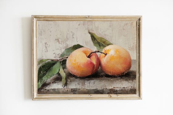 Peaches Still Life Antique Peach Wall Art Kitchen Decor Painting Vintage Fruit Print E583