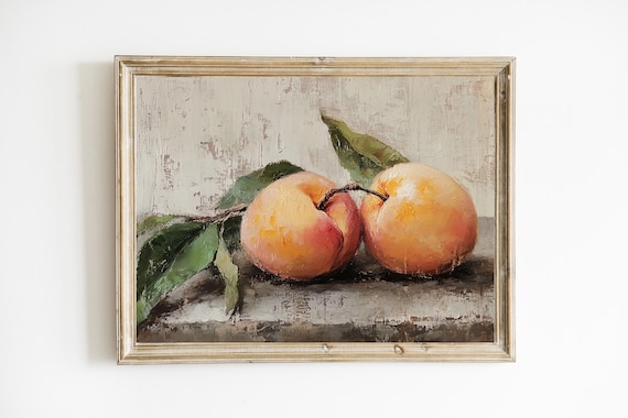 Two Ripe Peaches Still Life Antique Fruit Oil Painting Wall Poster