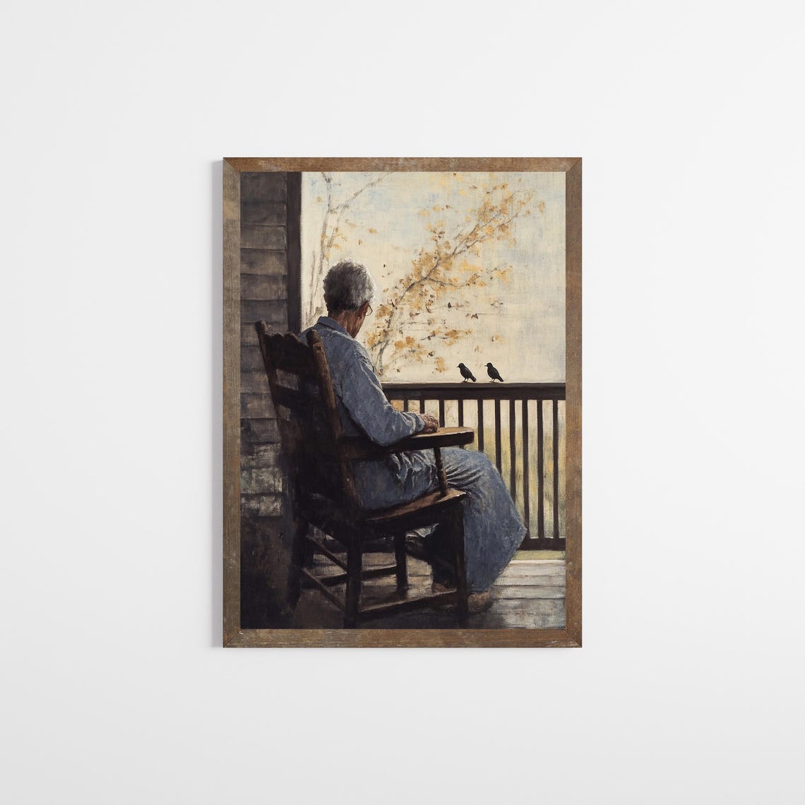 Elderly Figure Quiet Porch Vintage Oil Painting Portrait Print