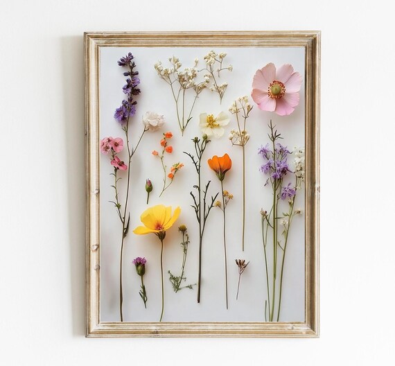 Pressed Flower Art Print Modern Floral Wall Decor Natural Home Minimalistic Nursery E430