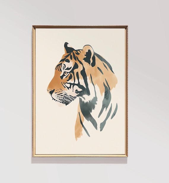 Tiger Print Abstract Portrait Of A Nursery Safari Wall Decor Boho Neutral Home Art E537