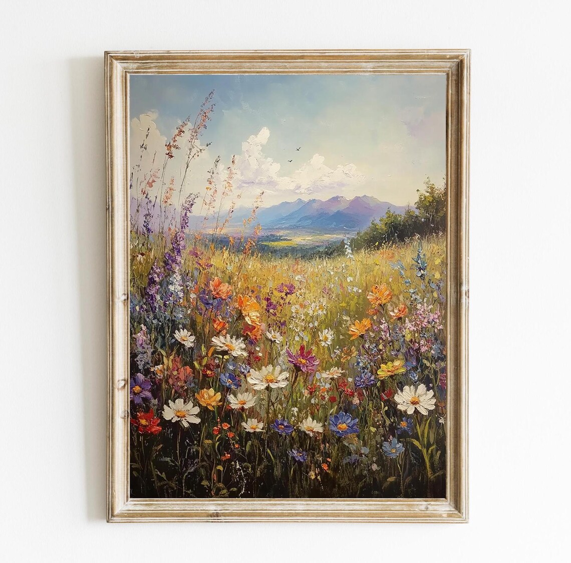 Wildflowers Spring Meadow Vintage Farmhouse Art Print