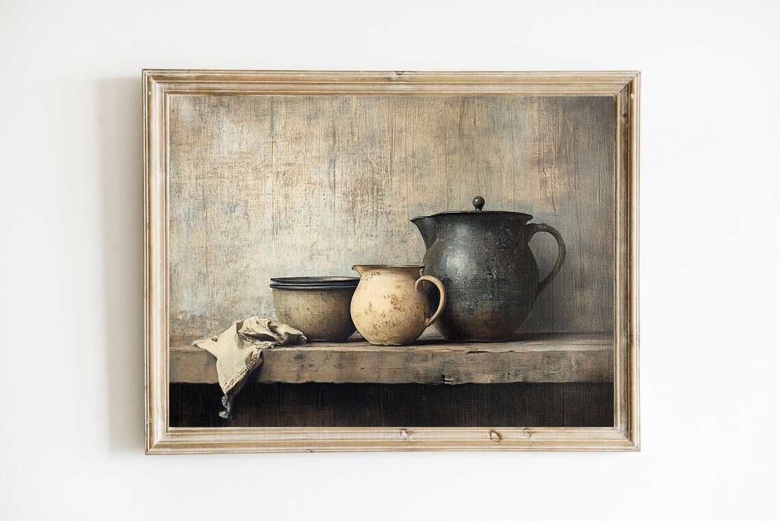 Moody Kitchen Rustic Farmhouse Pottery Art Print