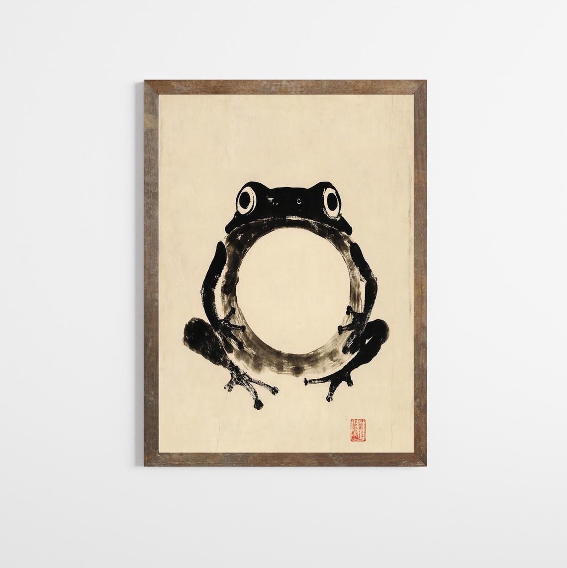 Green Tree Frog Japanese Woodblock Style Vintage Funny Animal Print