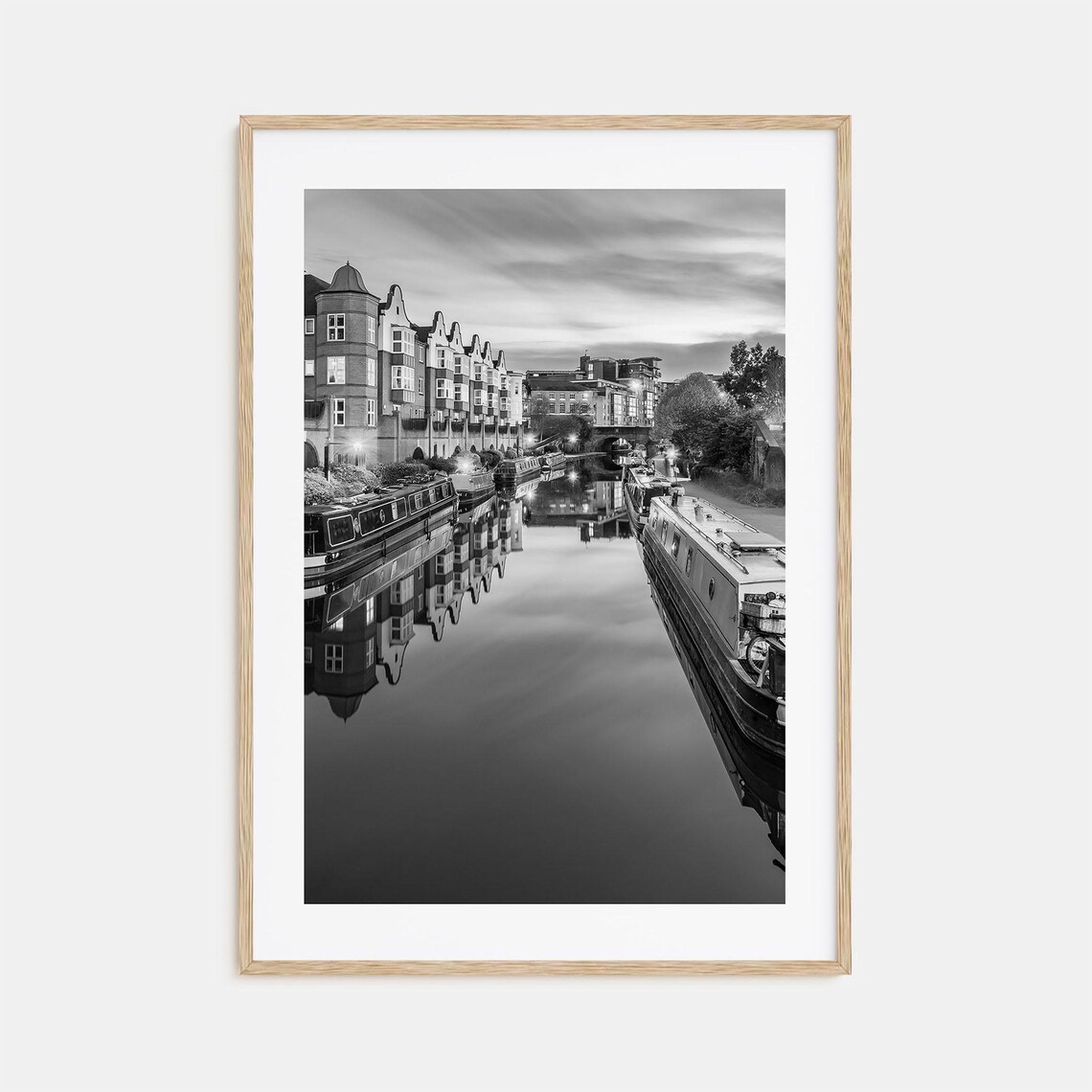 Birmingham England Canal Narrowboats Black and White Photo Poster
