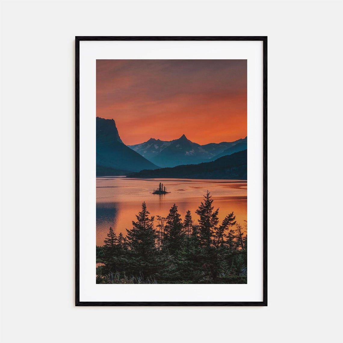 Montana Lake Sunset Tiny Pine Island Mountain Reflection Poster