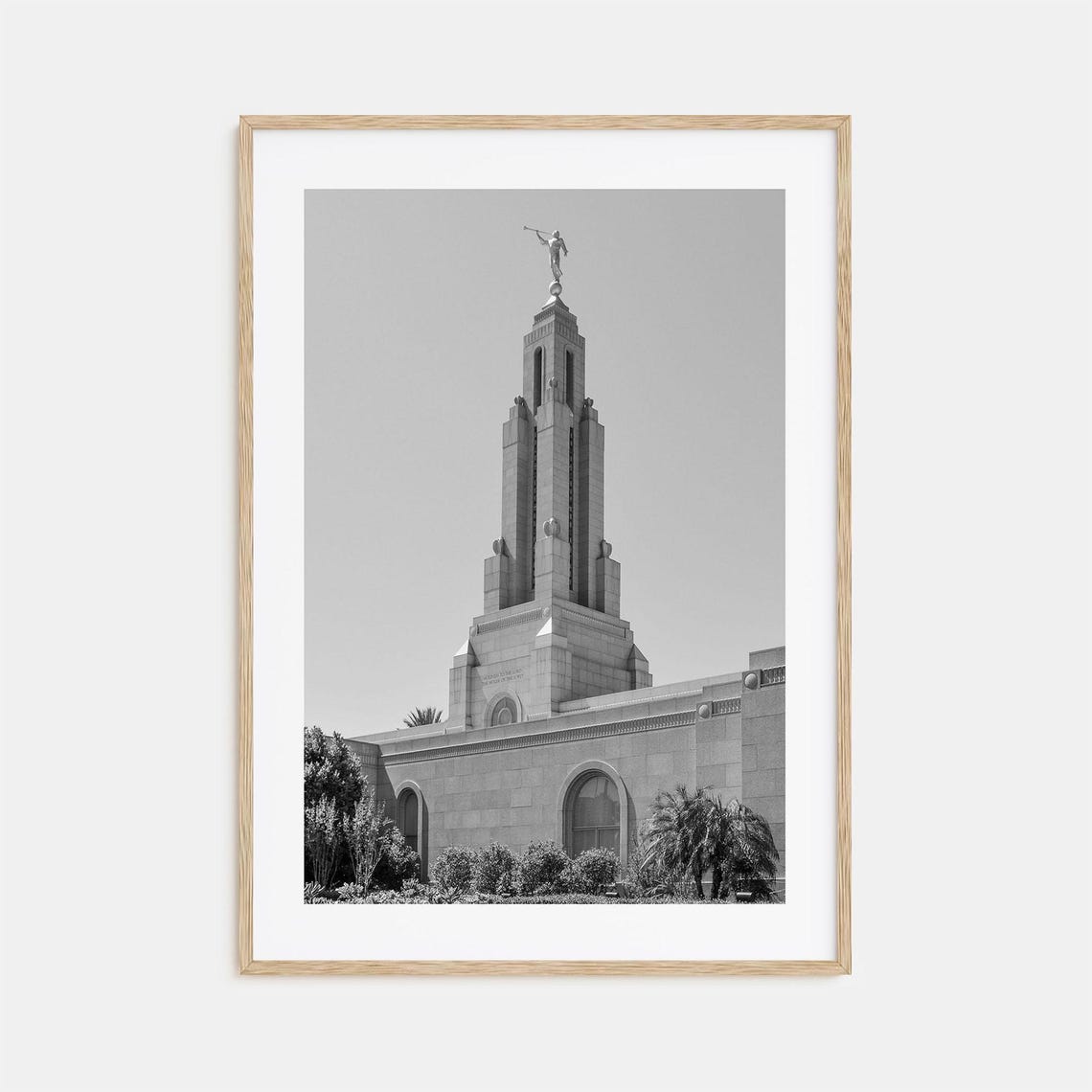 Redlands Temple Spire With Angel Statue Black And White Photo Poster