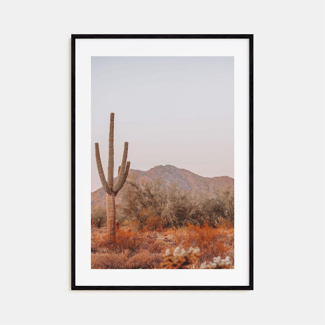 Sonoran Desert Saguaro Cactus Mountain Twilight Scene Poster