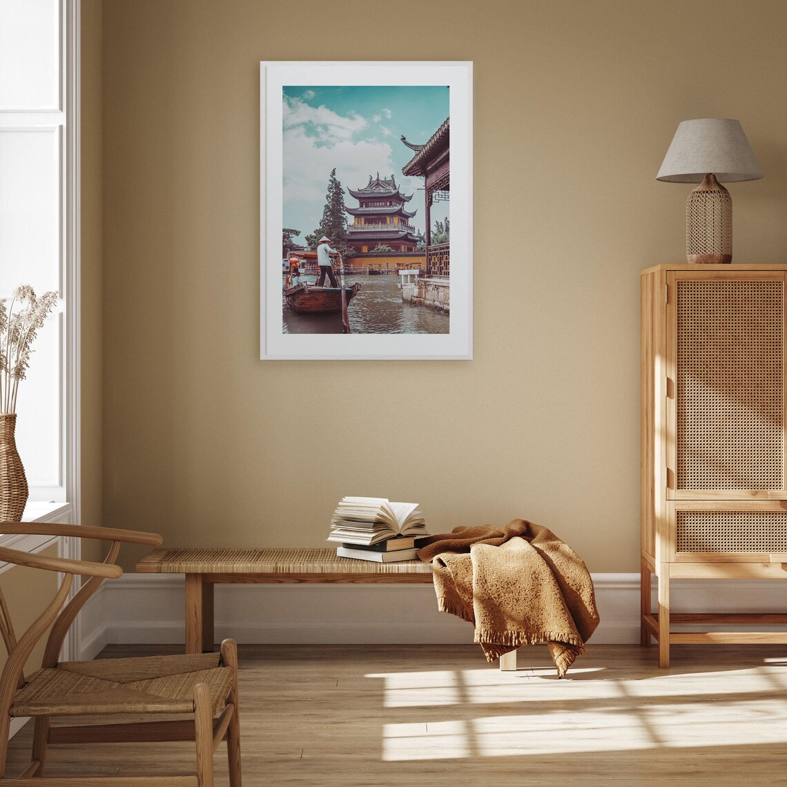 Shanghai Zhujiajiao Water Town Canal Boat Pagoda Scene Poster - Image 3