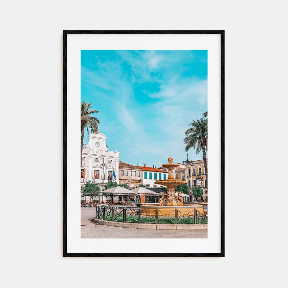 Merida Spain Plaza Fountain Palm Trees Old Town Photo Poster