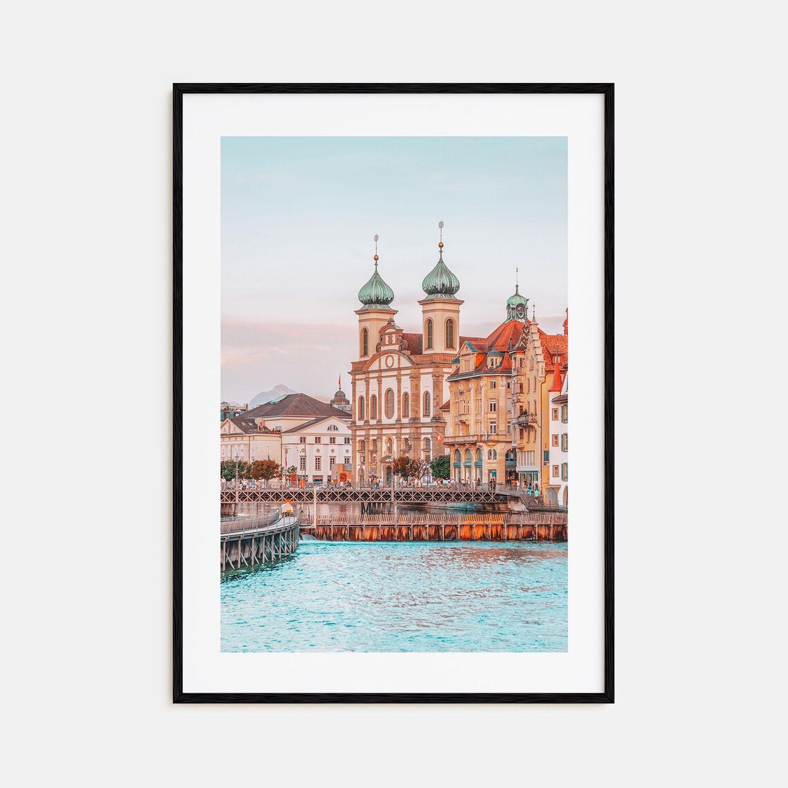 Lucerne Switzerland Jesuit Church Riverfront Twin Domes Photo Poster