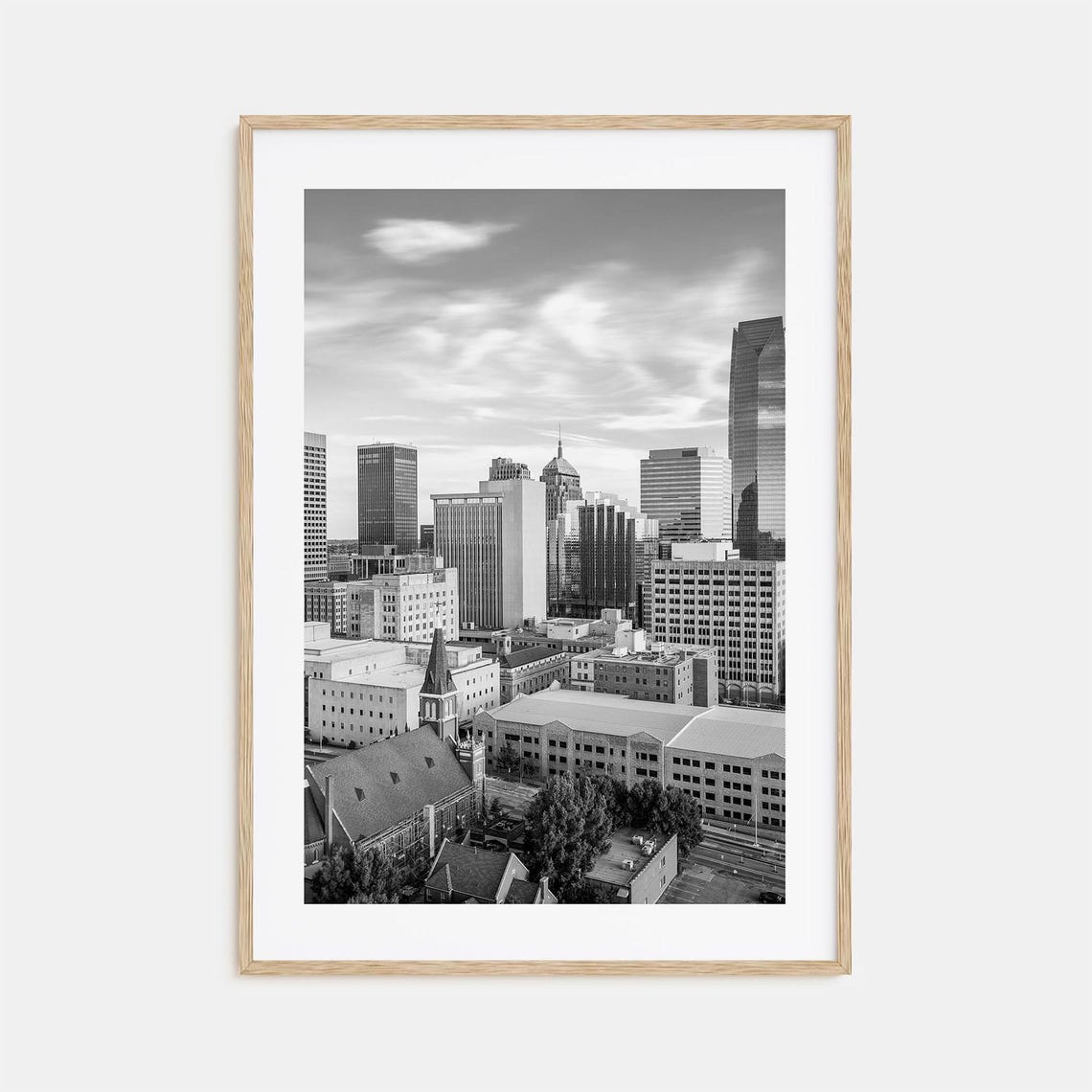 Oklahoma City Downtown Skyline Skyscrapers Cloudy Black White Poster