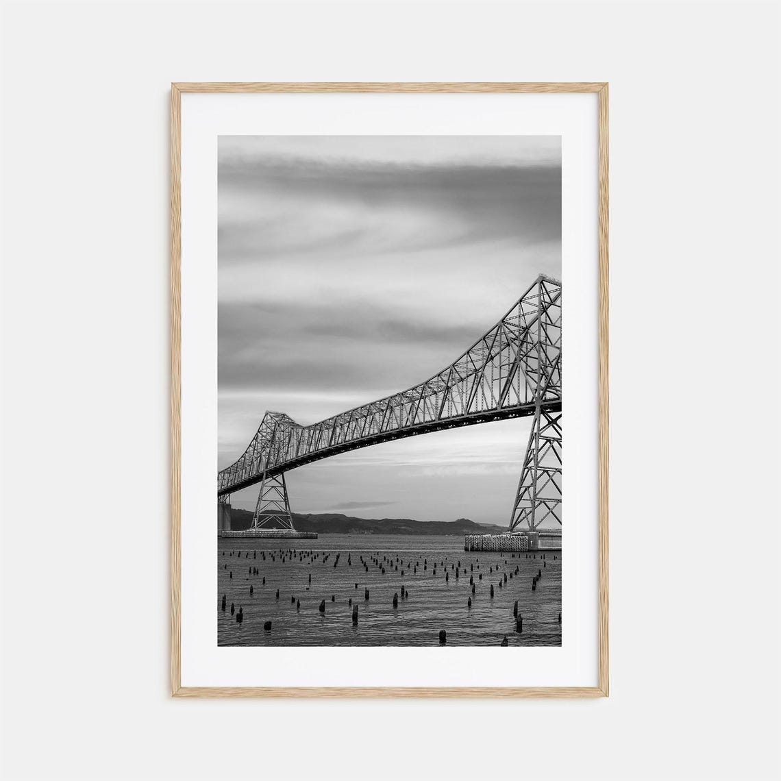 Astoria Oregon Steel Truss Bridge Water Black And White Photo Poster