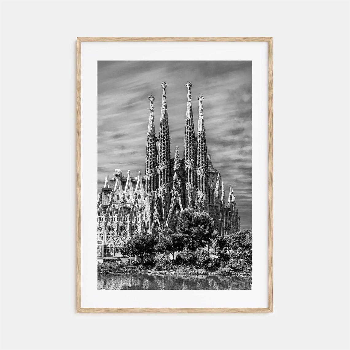 Barcelona Sagrada Familia Basilica Spires Black And White Poster