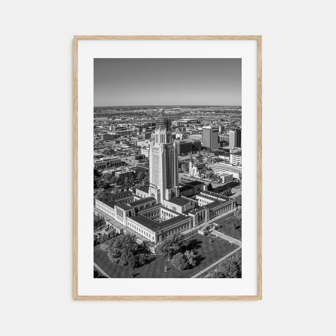 Nebraska State Capitol Lincoln Black And White Tower Aerial Poster
