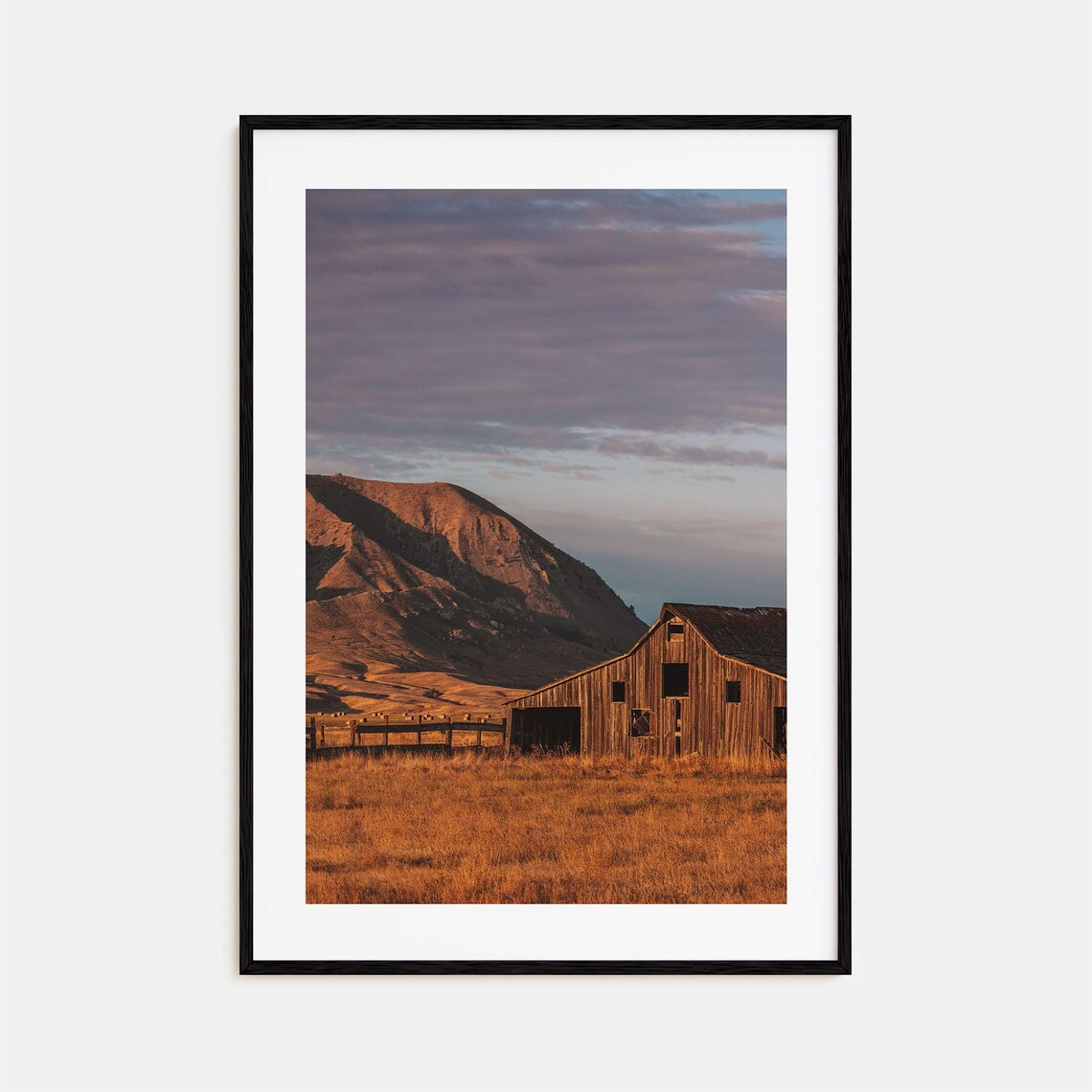 South Dakota Rustic Wooden Barn in Golden Field at Sunset Poster