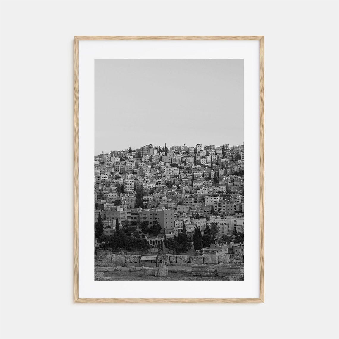 Amman Jordan Hillside Cityscape Panorama Black and White Poster