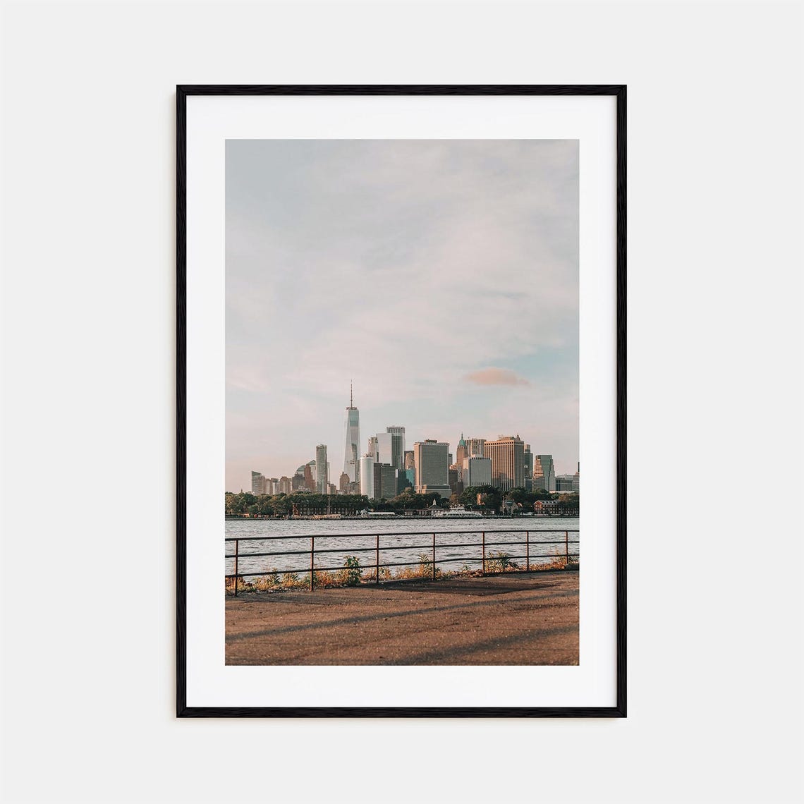 New York City Skyline Seen From a Waterfront Promenade at Dusk Poster