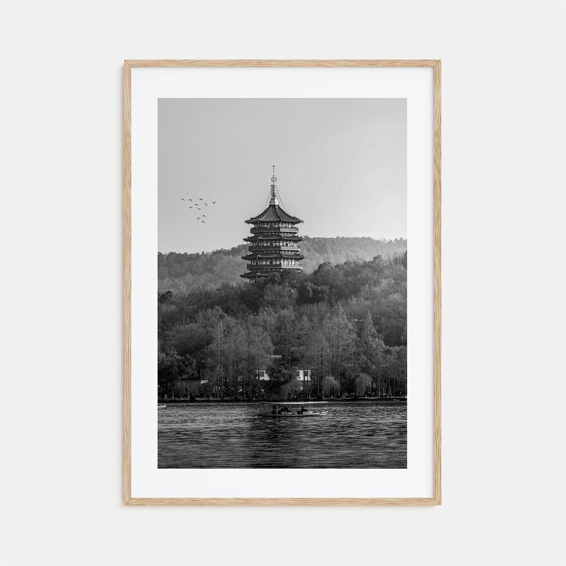 Hangzhou West Lake Pagoda Black And White Chinese Photography Poster