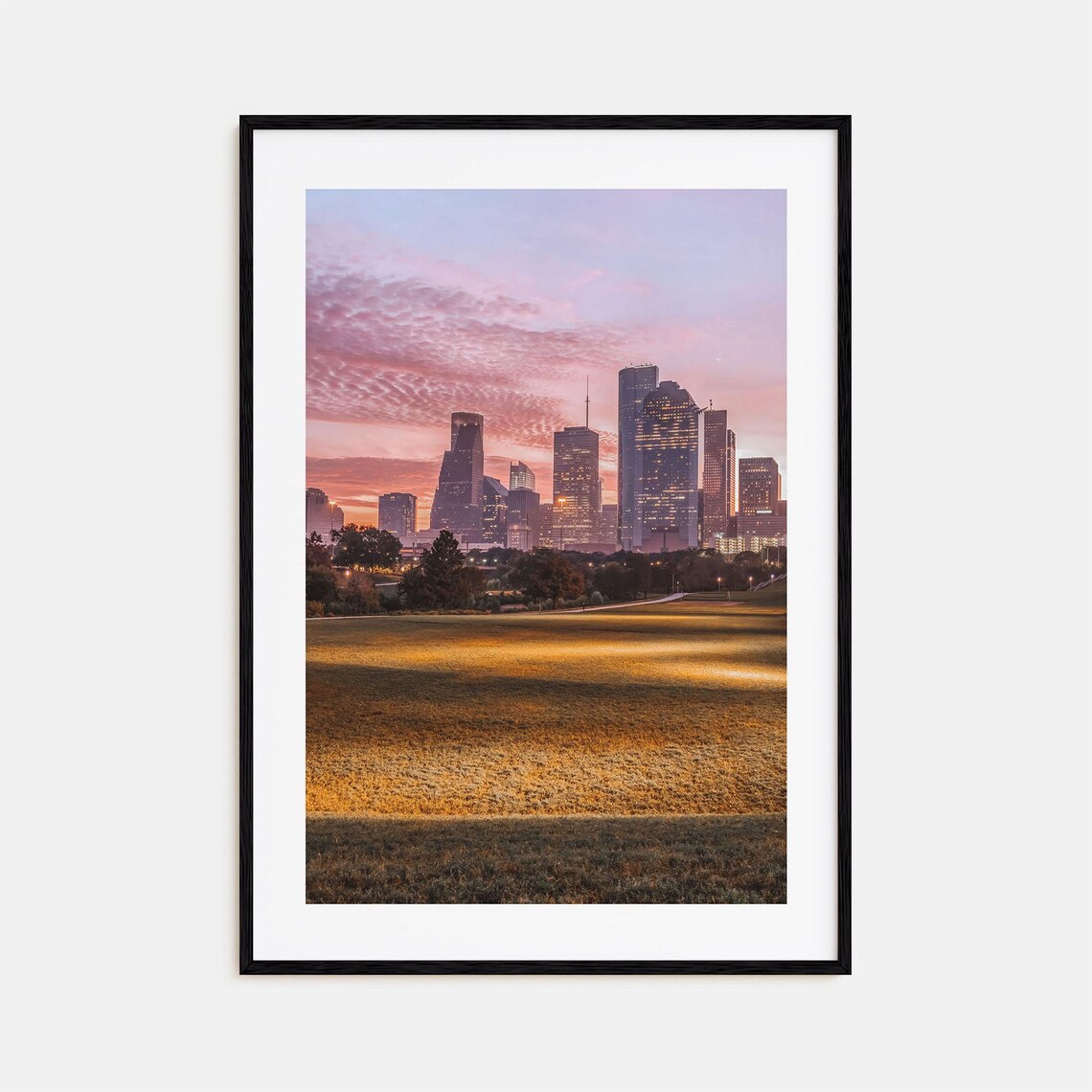 Houston Downtown Skyline at Sunset Seen from a Golden Park Print
