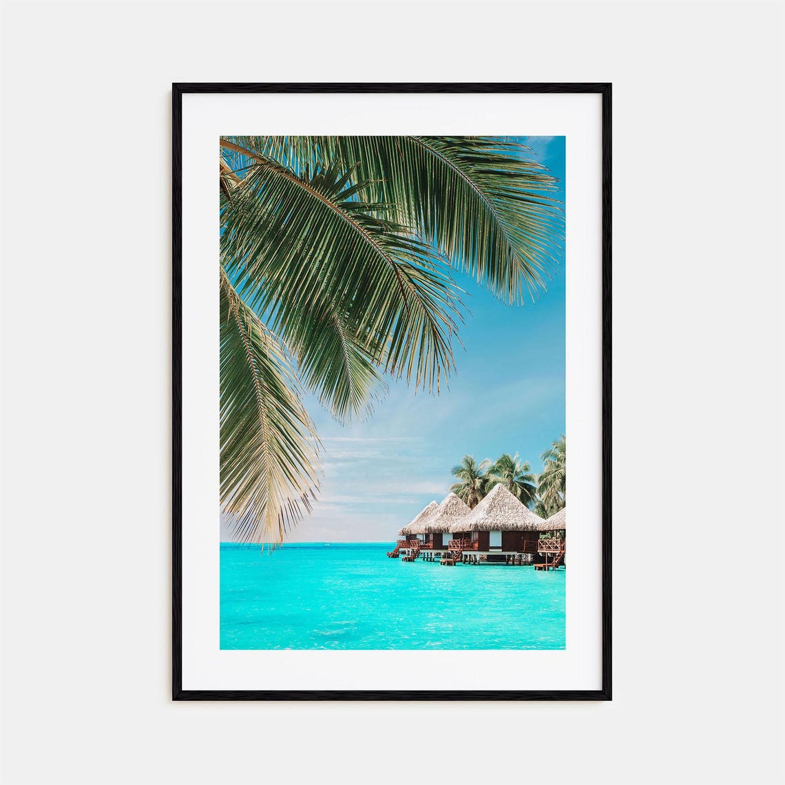 Fiji Overwater Bungalows Turquoise Lagoon Palm Paradise Poster