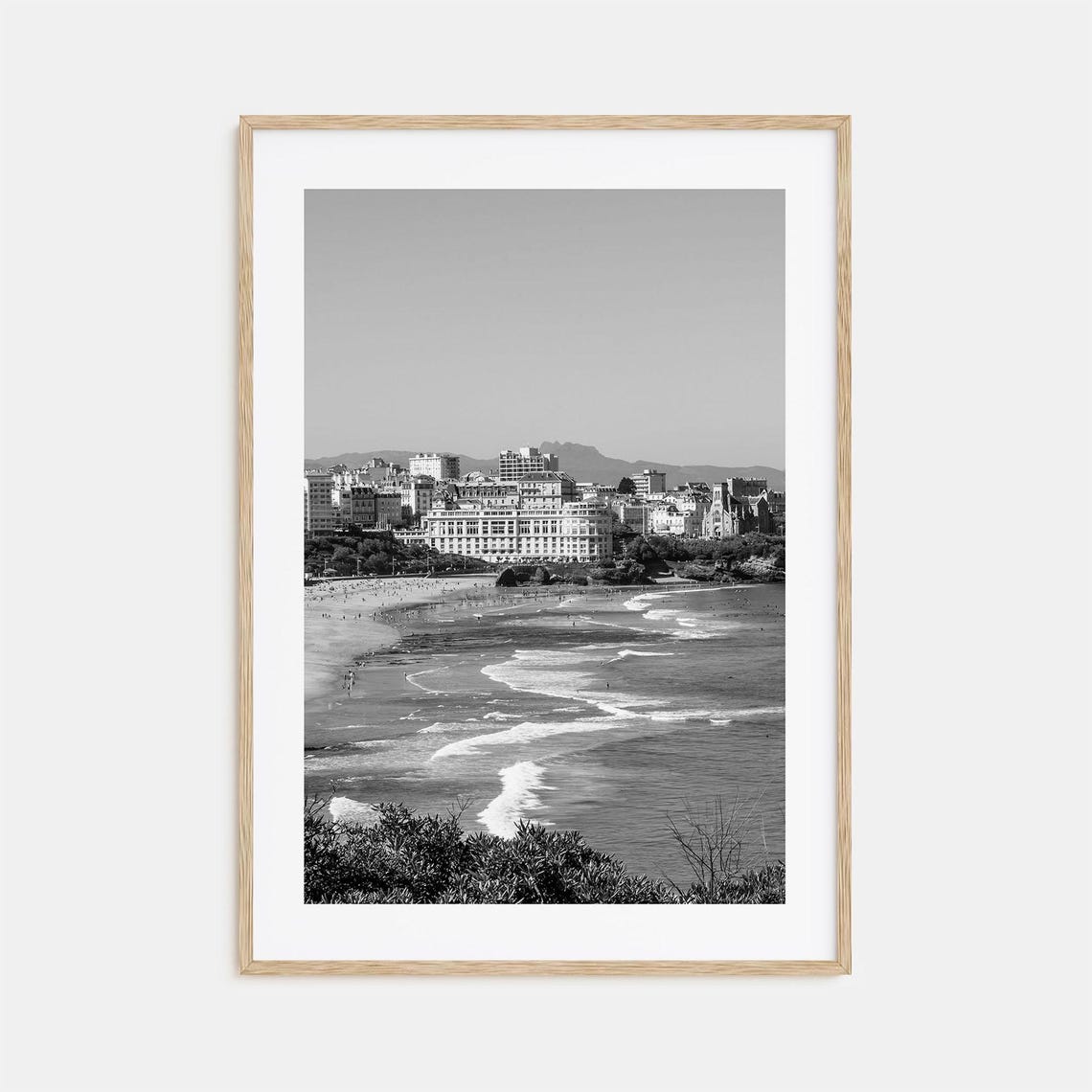 Biarritz Beachfront and Grand Hotel Black and White Photo Poster