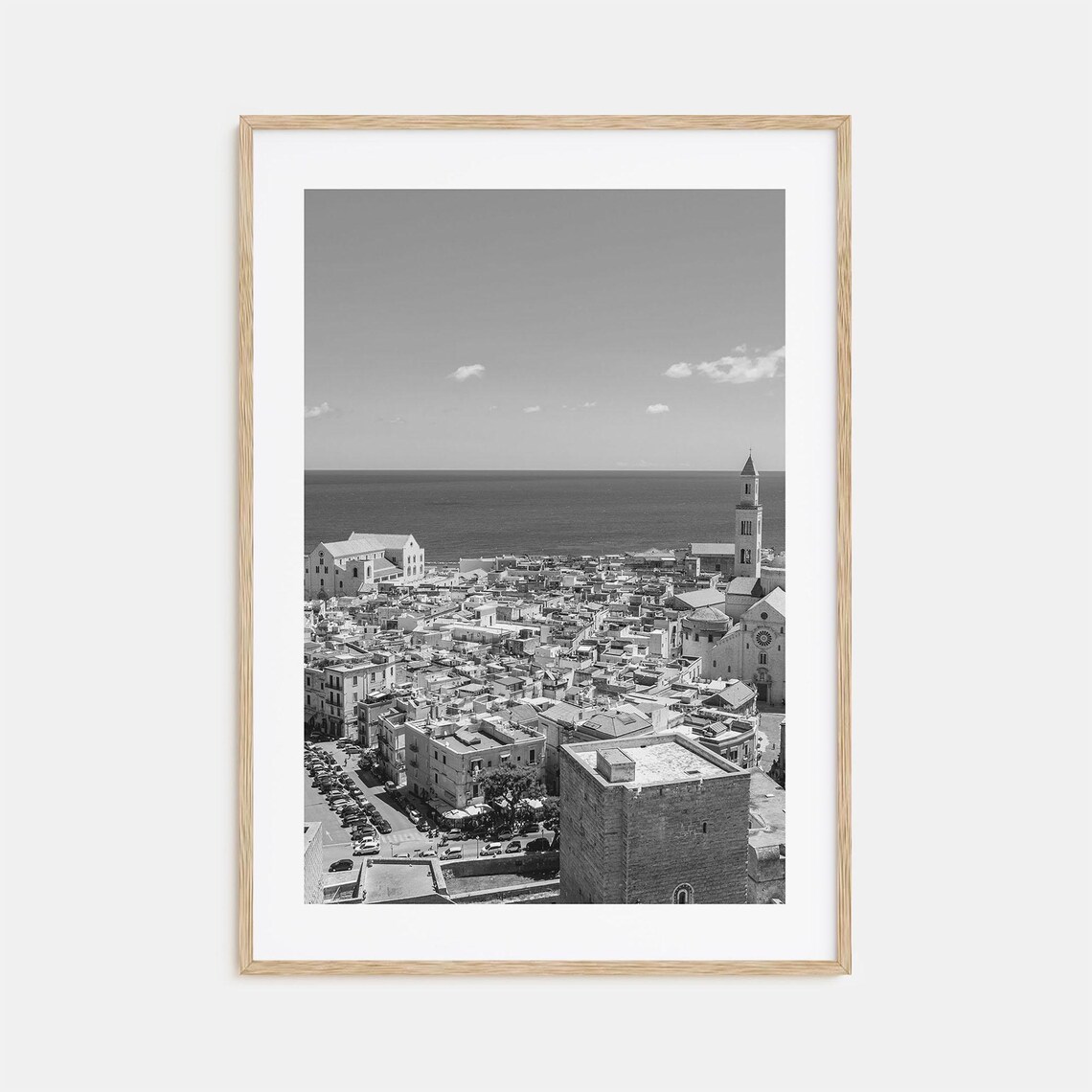 Bari Italy Old Town Seaside Aerial View Black And White Photo Poster
