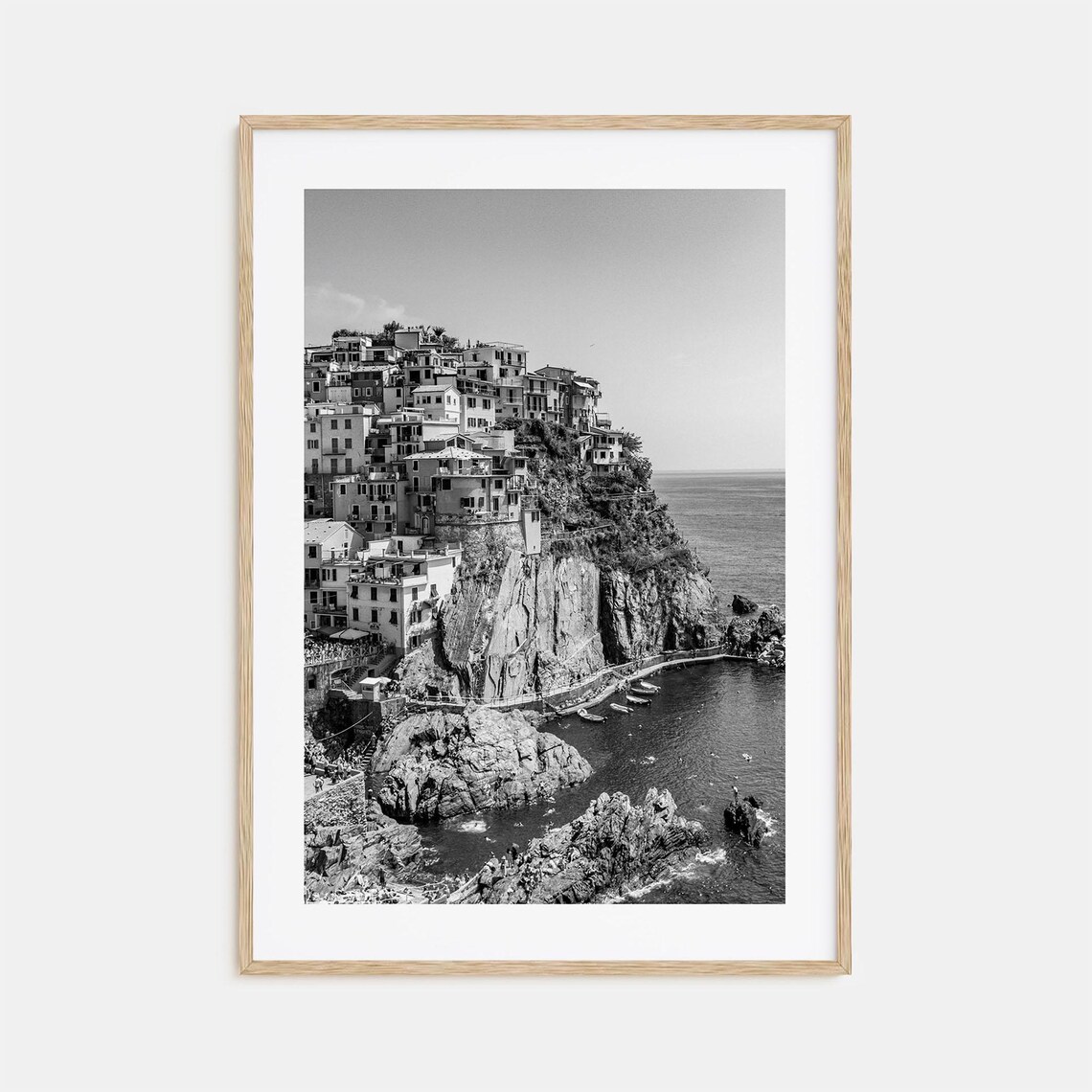 Cinque Terre Italy Manarola Cliff Village Black and White Poster