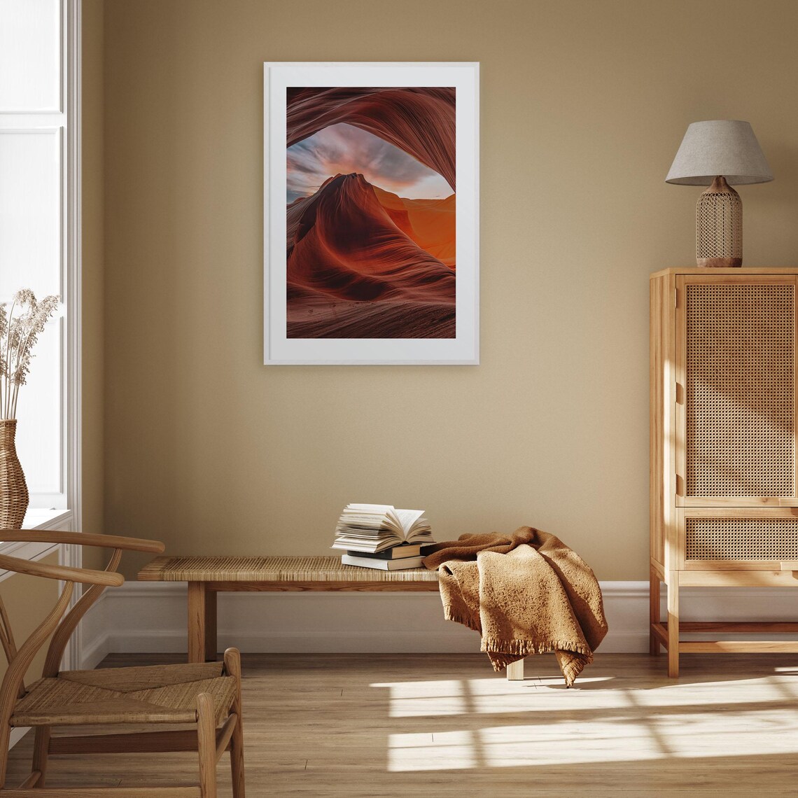 Arizona Slot Canyon Red Rock Waves Glowing Sunset Photo Poster - Image 3